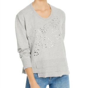 WILT Women's Small Gray Sweatshirt Asymmetrical Hem Metallic Splatter Cotton EUC